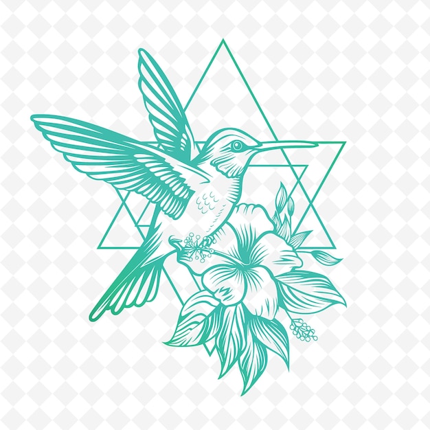 PSD un dessin d'un oiseau avec des fleurs et une étoile avec les mots " oiseau " sur lui