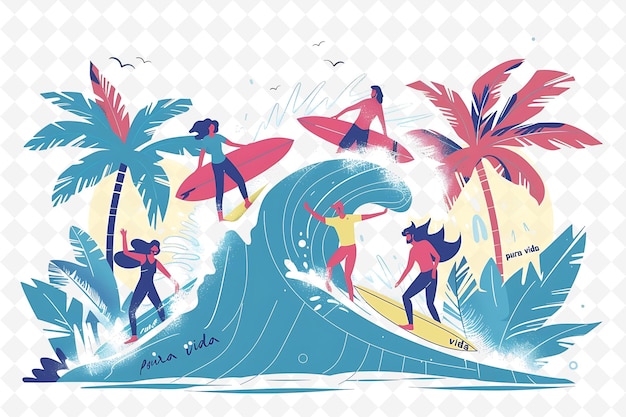 PSD un dessin de surfeurs avec le mot 