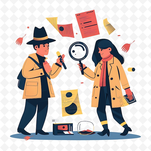 PSD detective characters solving a mystery design is noir e su flat illustration festival theme art