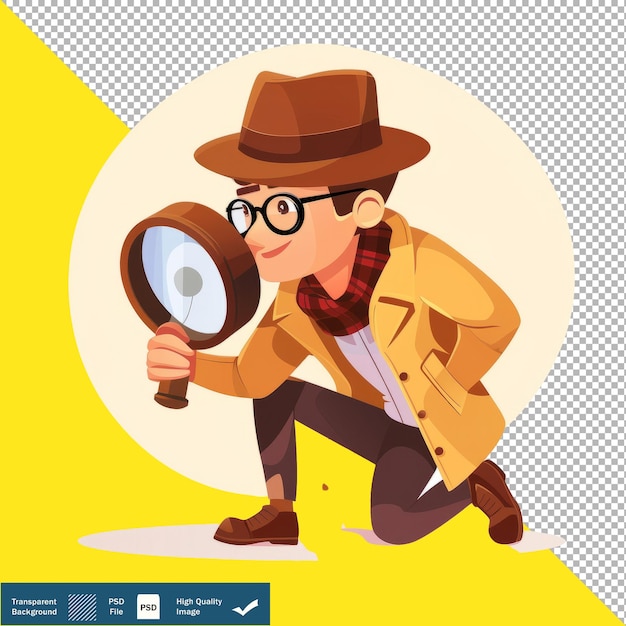 PSD detetive resolvendo mistérios cartoon fundo transparente png psd