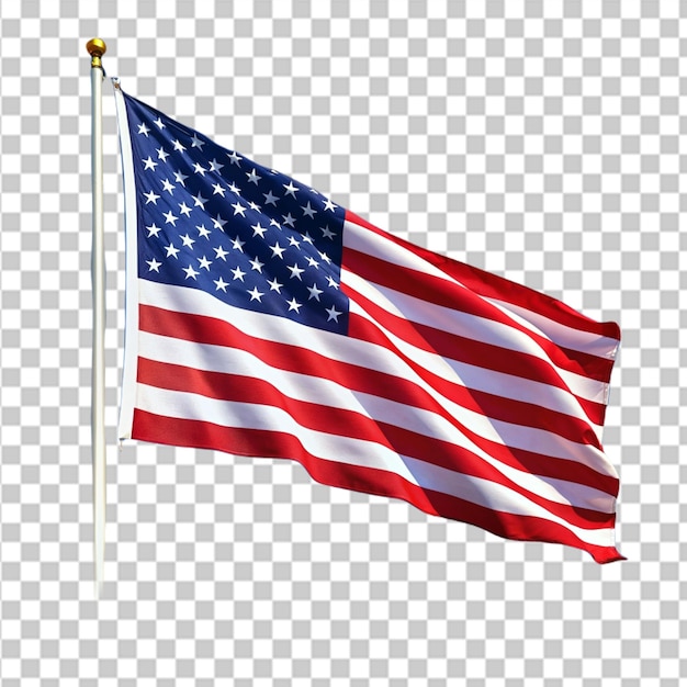 Die amerikanische Flagge, die im Wind weht, isoliert auf einem transparenten Hintergrund