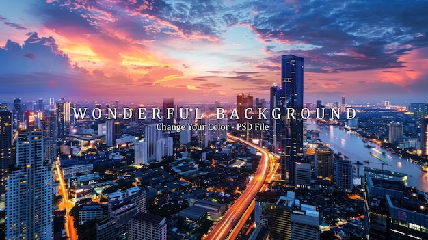 Die Skyline von Bangkok beim Sonnenuntergang