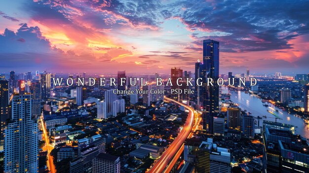 PSD die skyline von bangkok beim sonnenuntergang