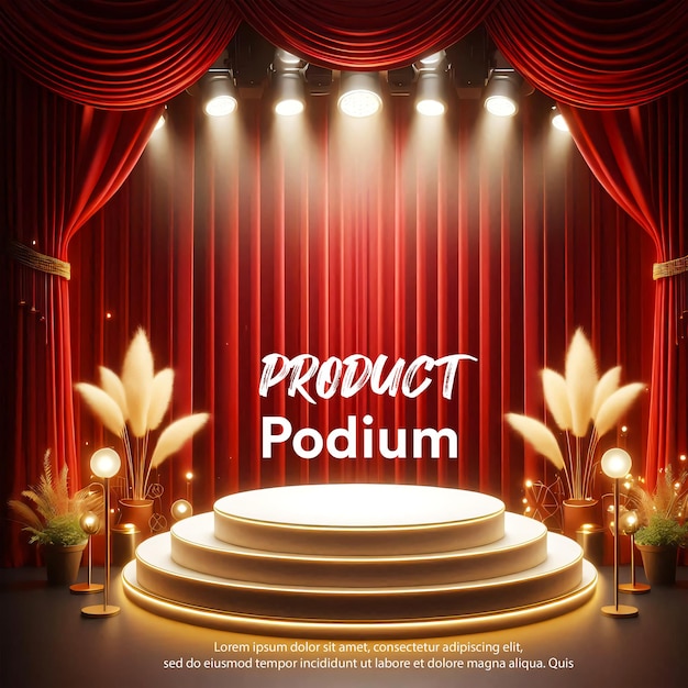 PSD display del prodotto podium 3d cortina di palcoscenico realistico con luci