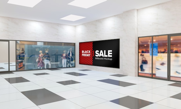 PSD display schild an der wand modell im einkaufszentrum mit black friday sale banner