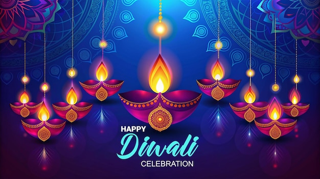 PSD diwali diya o festa delle luci delle lampade a olio