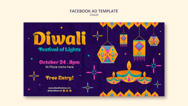 PSD diwali-facebook-anzeigenvorlage mit flachem design