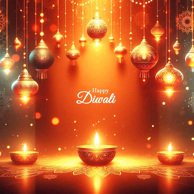 PSD diwali-poster-design mit rangoli und hängender diya-öllampe