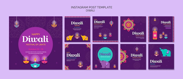 Diwali-Vorlage im flachen Design