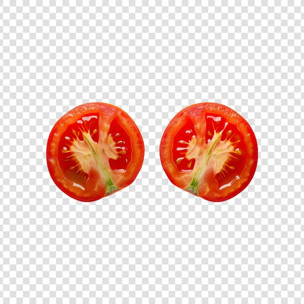 PSD dois tomates são cortados ao meio em um fundo transparente