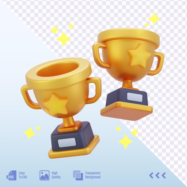 PSD dois troféus de taça amarela 3d com uma estrela