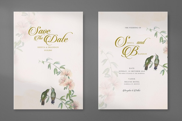 Doppelseitige einfache und elegante Hochzeitseinladung mit Vintage-Blume