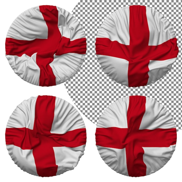 PSD drapeau d'angleterre forme ronde isolé style d'ondulation différent texture de bosse rendu 3d