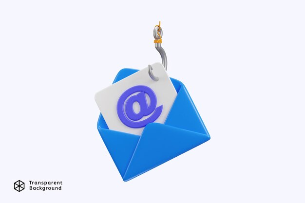 PSD e-mail di phishing sull'icona di sicurezza informatica illustrazione vettoriale di rendering 3d