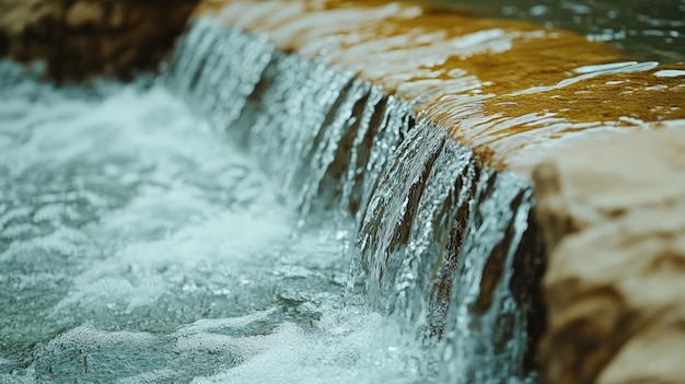 PSD l'eau qui tombe en cascade sur un rebord de pierre créant une petite cascade