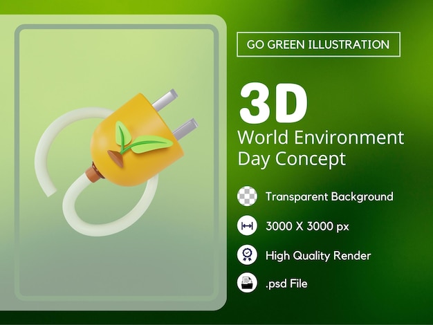 Eco Power Plug Ilustração 3D PSD Premium