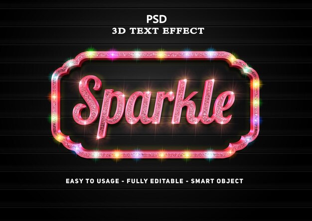 PSD efeito de texto rosa brilhante 3d