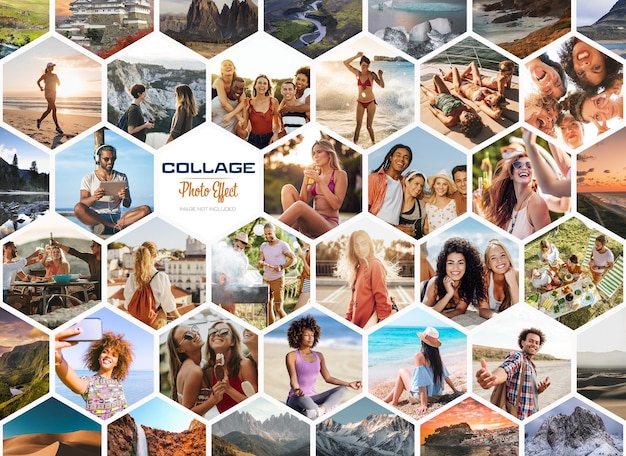 Effet de cadre hexagonal de collage photo Mockup