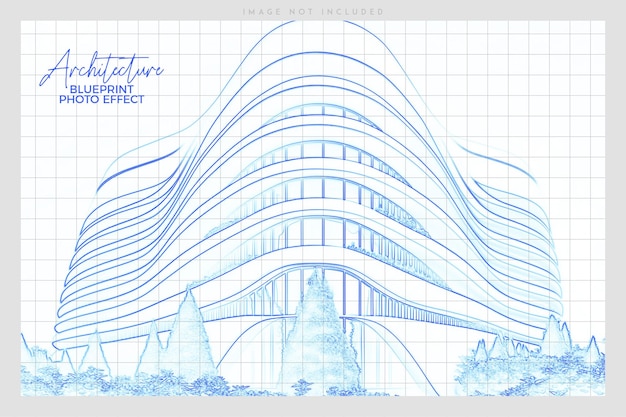 PSD effet photo d'esquisse architecturale réelle et de plan