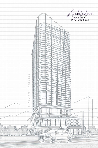 PSD effet photo d'esquisse architecturale réelle et de plan