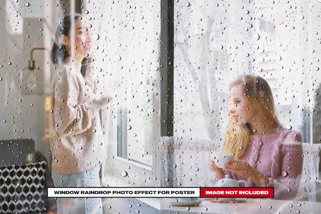 PSD effet photo de goutte de pluie de fenêtre pour affiche