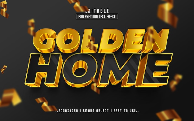 Effet de texte modifiable Golden Home 3D PSD avec fond Premium