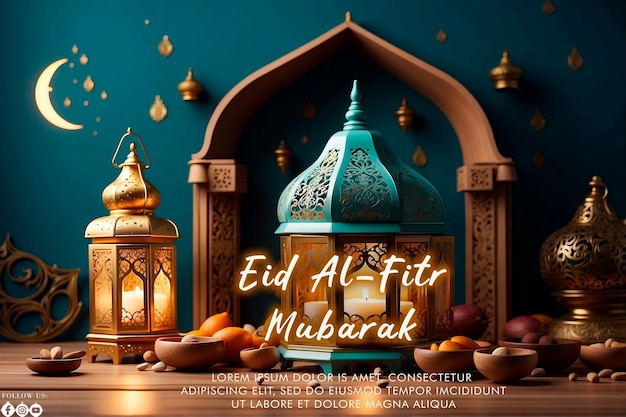 Eid Alfitri Mubarak cumprimentando as mídias sociais