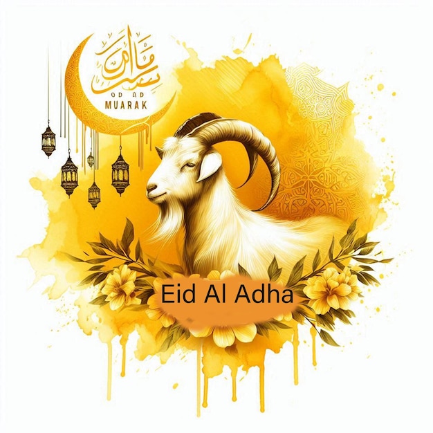 Eid ul Adha Banner Einzigartiges Design Moschee und Kuh Ziege