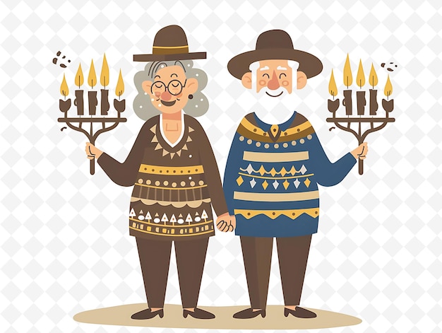 PSD ein älteres paar feiert hanukkah design ist traditionell eine flache illustration kultur charakter