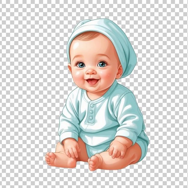 PSD ein baby mit blauen augen sitzt auf einem transparenten hintergrund