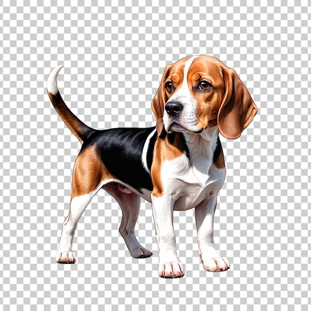 ein Beagle-Hund steht auf einem transparenten Hintergrund