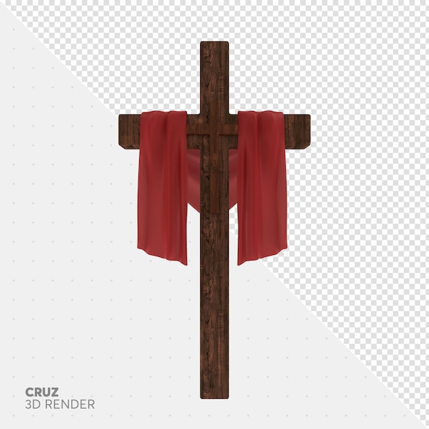 Ein Kreuz mit einem roten Tuch, auf dem Cruz 3d Render steht