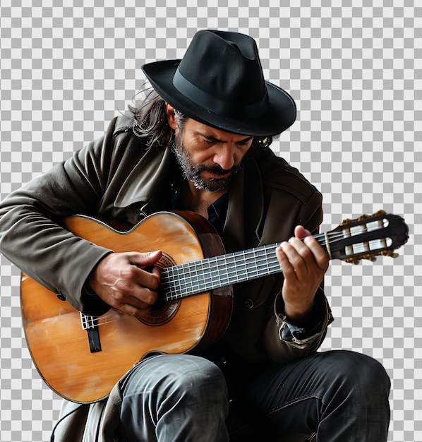 PSD ein mann spielt gitarre auf einem isolierten, transparenten hintergrund