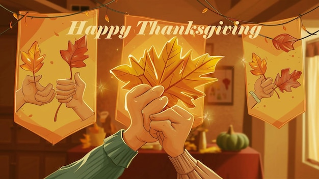 PSD ein plakat, auf dem steht: "glücklicher thanksgiving" ist an der wand mit freude