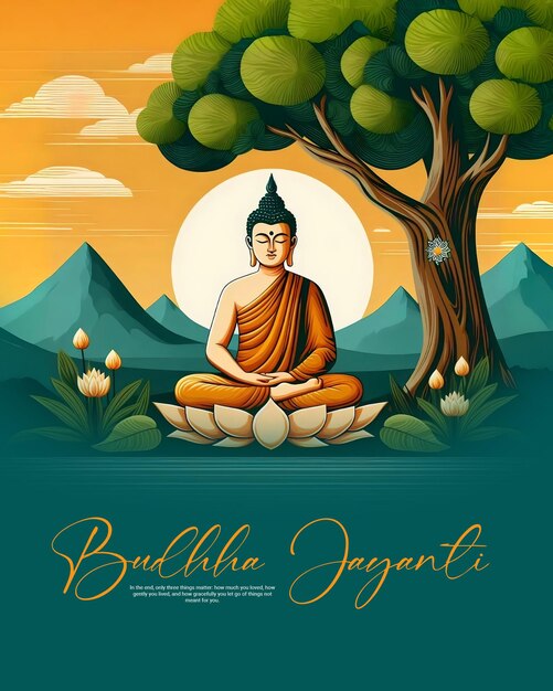 ein Plakat für den Buddha sitzt unter einem Baum