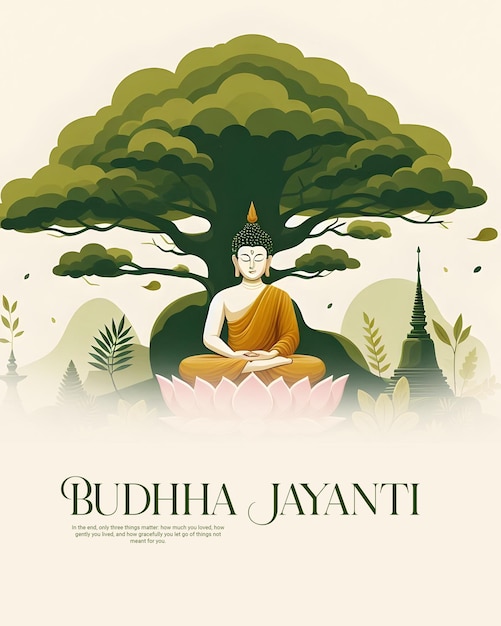 PSD ein plakat für einen buddha, der unter einem baum sitzt