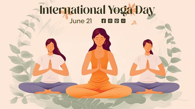 PSD ein poster für den internationalen yoga-tag mit frauen in der lotus-pose