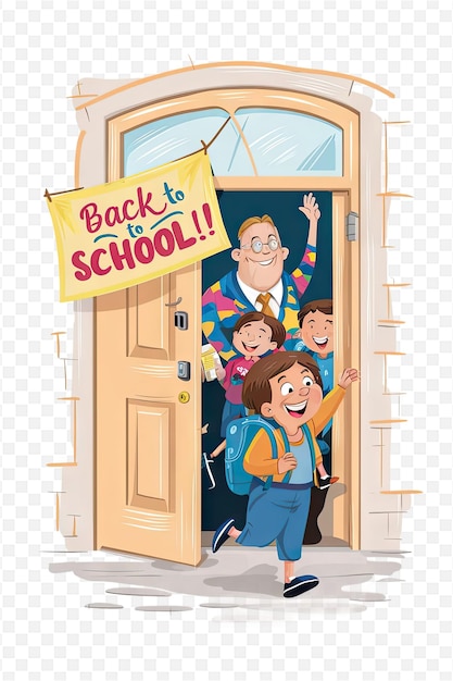 PSD ein poster für die rückkehr zur schule mit einer karikatur von schulkindern