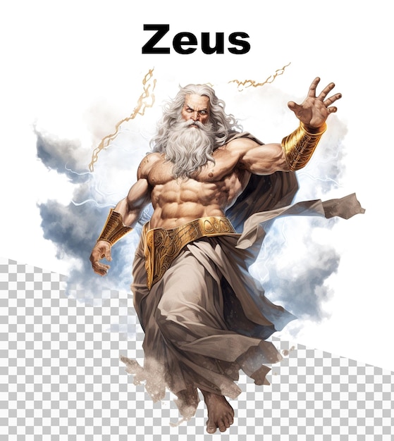 PSD ein poster mit dem gott zeus und dem wort zeus oben