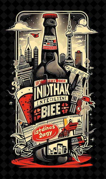 PSD eine bierflasche mit einem etikett in form eines ticketstubs unterschiedliche flache illustration bierkultur design