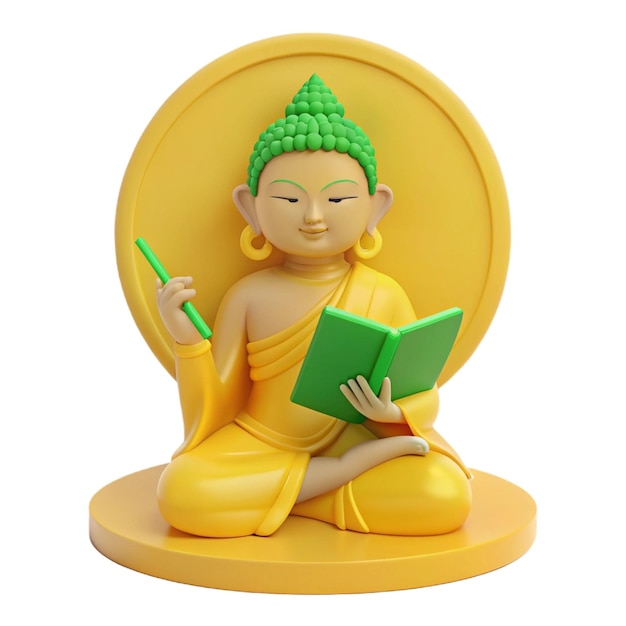 PSD eine buddha-statue mit einem grünen buch in der hand