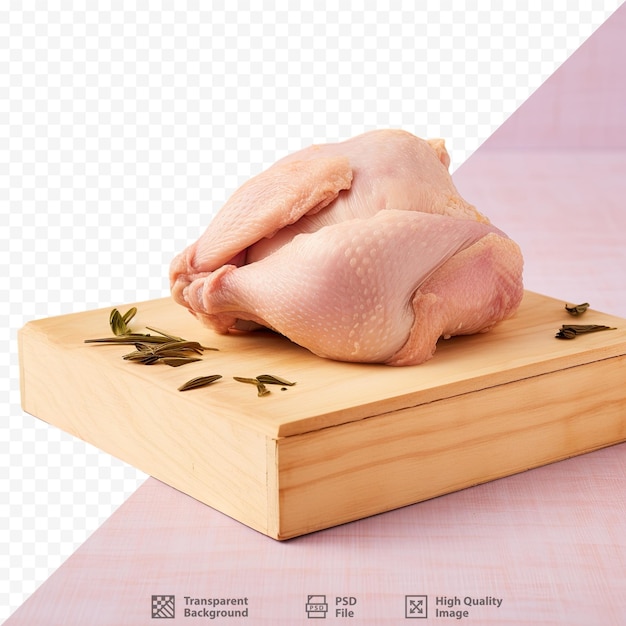 PSD eine holzkiste mit einem huhn darauf und einem bild eines truthahns auf dem boden.