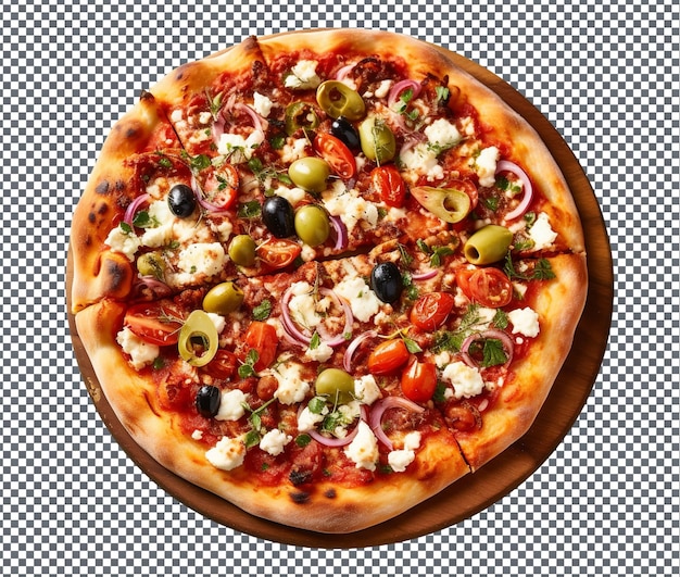 Eine köstliche griechische Pizza auf einem durchsichtigen Hintergrund