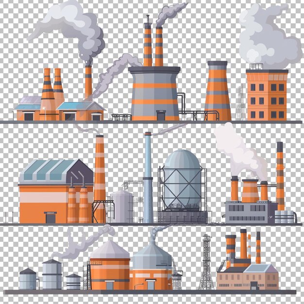 PSD eine sammlung von bildern von industriegebäuden und fabriken auf transparentem hintergrund png