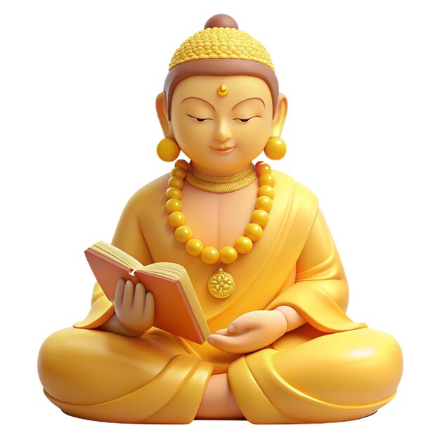 eine Statue von Buddha, die ein Buch mit dem Wort Buddha liest