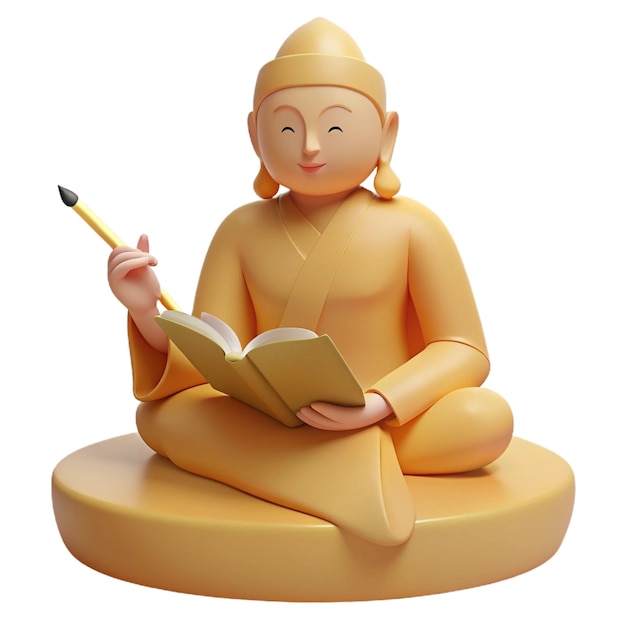 PSD eine statue von buddha mit einem bleistift in der hand sitzt in einem gelben buch