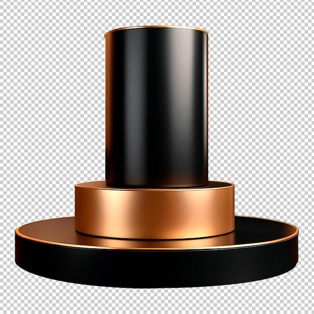 Elegante pódio preto e dourado palco cilíndrico 3D com pedestal redondo isolado PNG