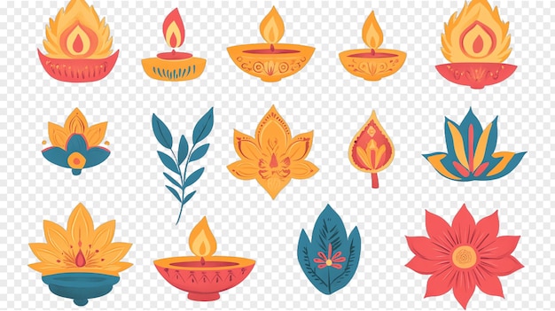 PSD elementi di diwali set illustrazione isolata su uno sfondo trasparente