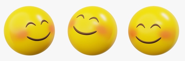 PSD emoticon 3d o smiley che arrossisce emoji sorridente con la palla gialla