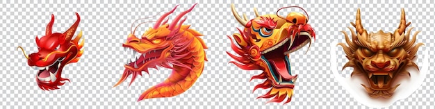 PSD un ensemble de dragons chinois sur un fond transparent